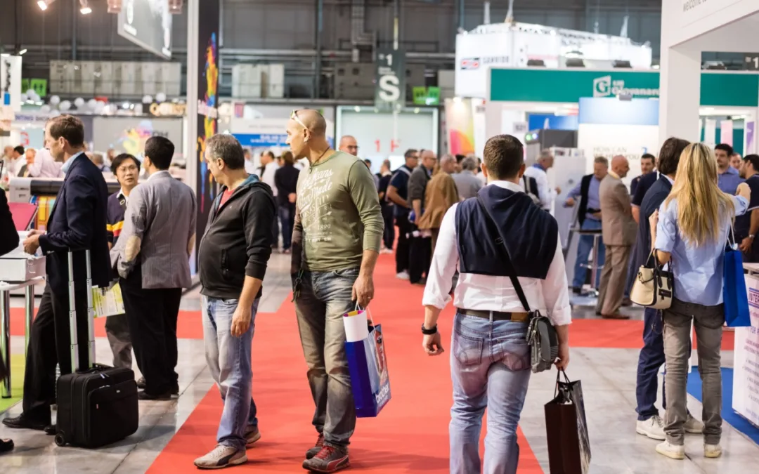 In-person events with printed branded swag and displays.